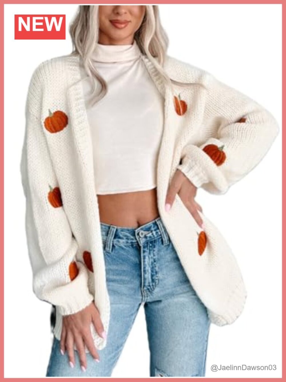 Pumpkin Embroidery Open Front Long Sleeve Cardigan Sweater